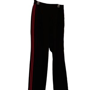 Sophisticated modern fit TUXEDO pant with red and navy side stripe. Poly blend